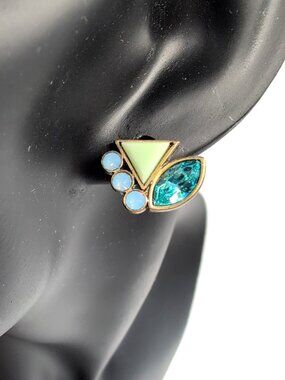 Silpada KR Brass Post Earrings Multicolored Geometric 5/8" Inch Marked VGC